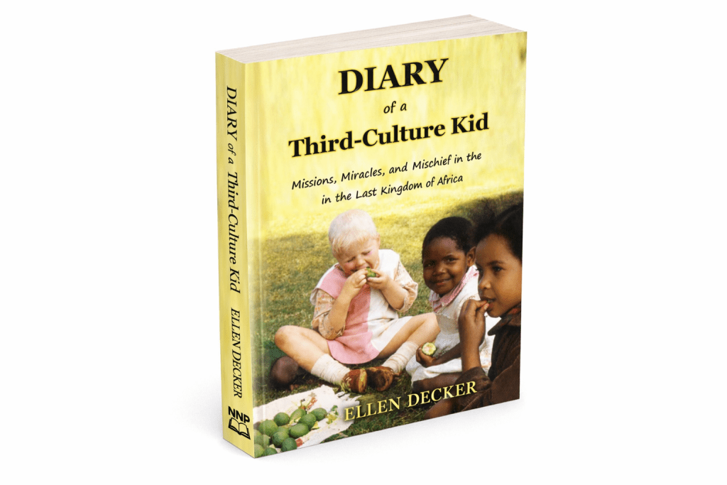 Book cover of 'Diary of a Third-Culture Kid' by Ellen Decker, featuring three children on the front with the subtitle 'Missions, Miracles, and Mischief in the Last Kingdom of Africa.'